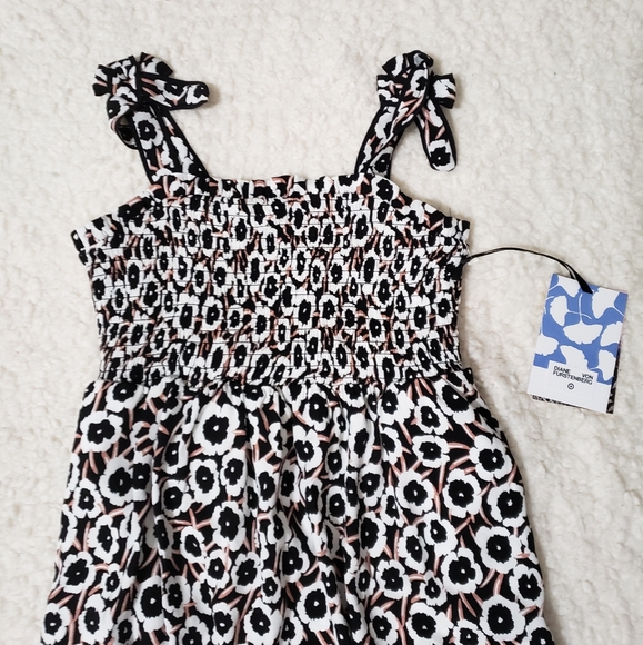 Dvf for Target Kid's Smocked Tie Strap Neutral Poppy Midi Dress - Picture 6 of 9